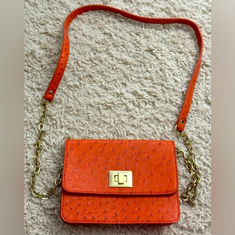 Banana Republic orange faux Ostrich handbag
